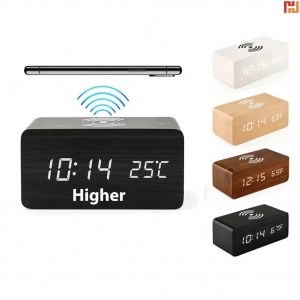 Wooden Digital Alarm Clock with Wireless Charging-HPGG80404