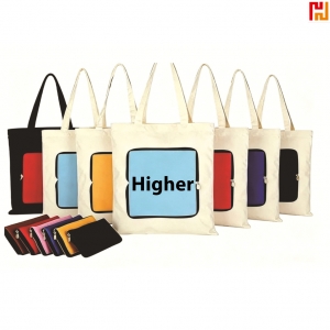 Foldable Canvas Tote Bag with Detachable Zipper Pouch-Hi-Ruka1001