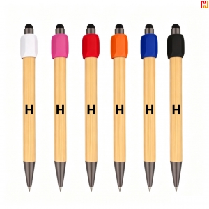 Custom Logo Bamboo Retractable Ballpoint Pen with Stylus Tip-Hi-Ada1009