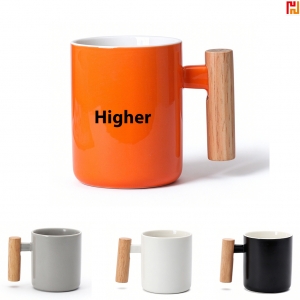 Ceramic Coffee Cup with Detachable Wooden Grip-Hi-Ruka1010